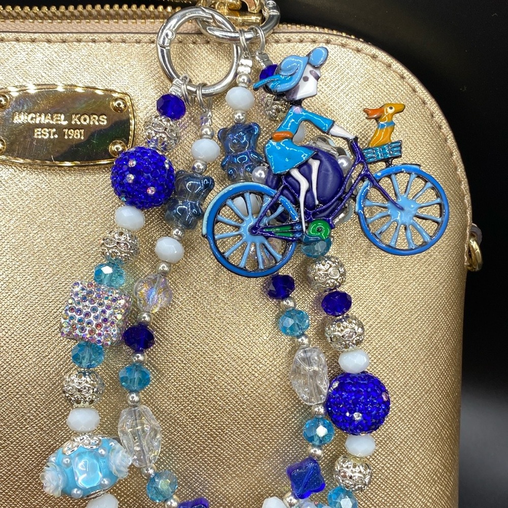 🚲 Luxury Bag/Phone Chain Charm/Keychain Sparkly Bling Fancy Beads Bike Puppy Dog